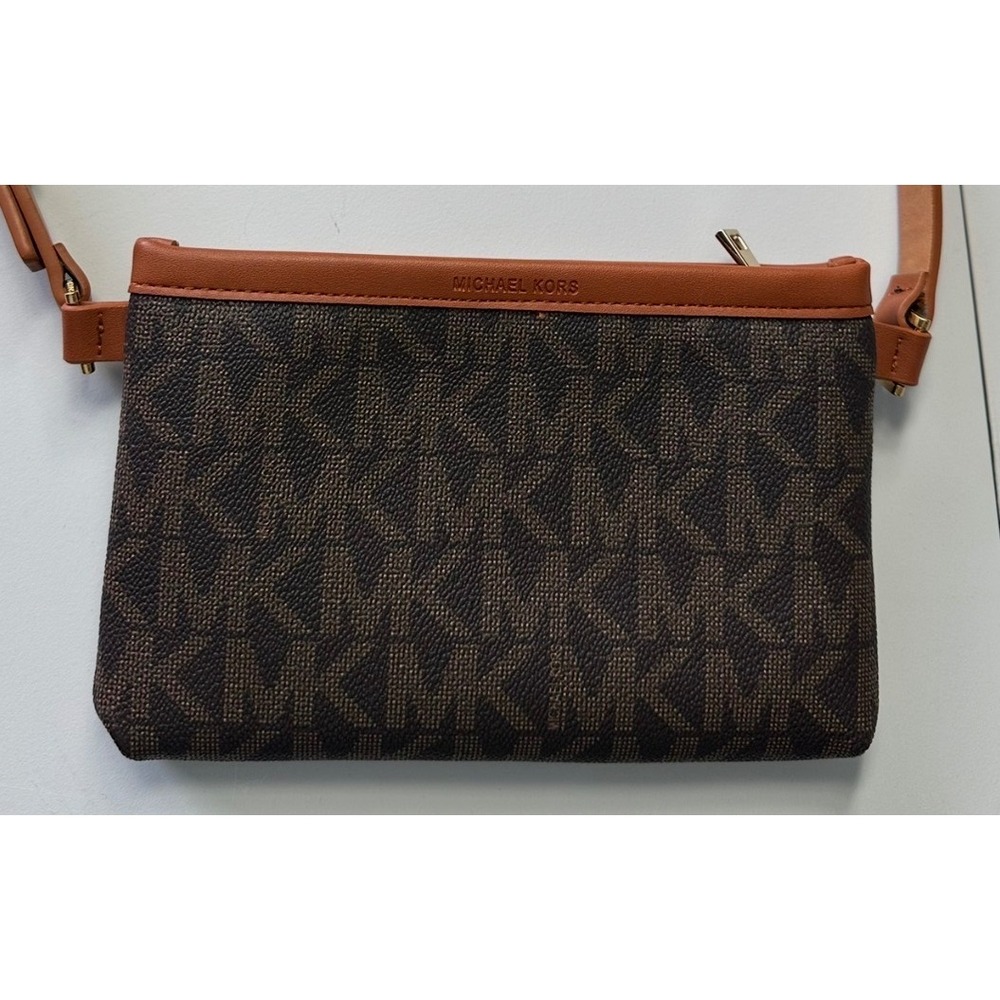 Michael Kors Signature Logo Belt Bag Waist Purse Brown Tan Gold Tone Hardware